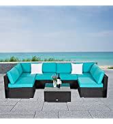 Amazon.com: J-SUN-7 7pcs Patio Furniture Set, Outdoor Backyard Sets PE Rattan Sectional Sofa Set ...