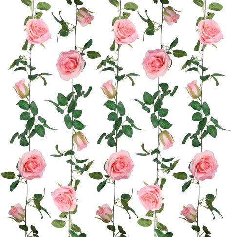 2 Pack Artificial Rose Flower Garlands Fake Rose Vines Greenery Leaves ...