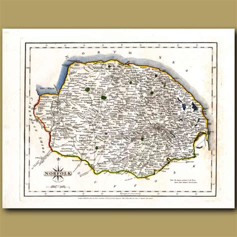 Map Of Norfolk. Genuine antique print for sale.