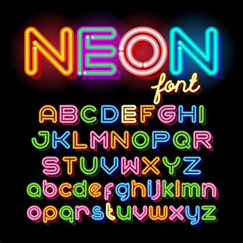 Neon Light Alphabet Vector Font. Neon Tube Letters On Dark Background. Uppercase And Small Case ...