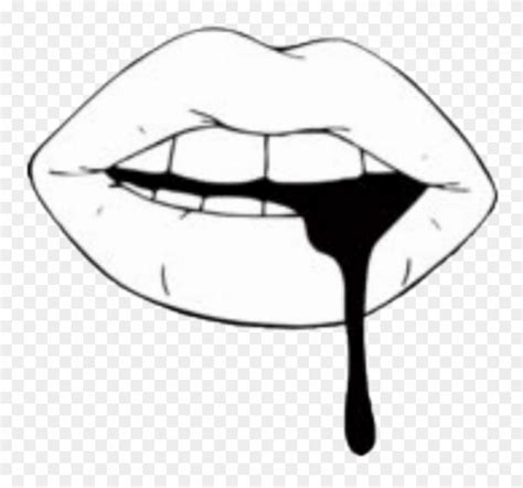 Lip Black Tint Aesthetic Black Tumblr Png Sticker White - Black And White Lips Drawing Clipart ...