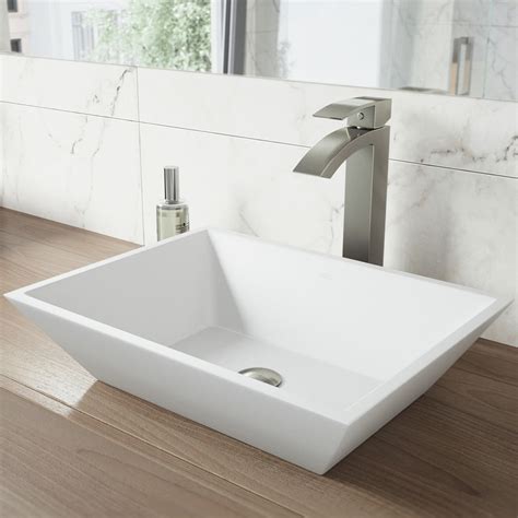 VIGO Matte Stone Vessel Sinks Matte White Acrylic Vessel Rectangular ...