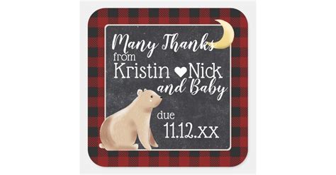 Bearly Wait Thank You Favor Sticker Buffalo Plaid | Zazzle