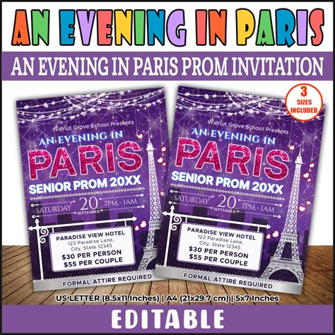 DIY An Evening In Paris Prom Invitation Flyer, Prom Night Paris Theme ...