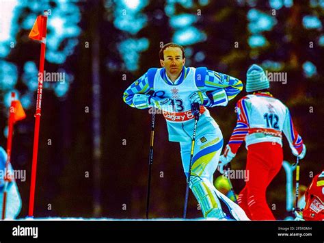 Ingemar Stenmark (SWE) competing in the men's slalom at the 1988 ...