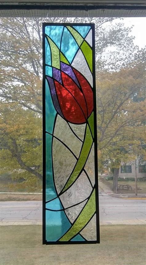 Stained Glass panel,tulip,stained glass window panel,abstract,art deco,handmade | Glass painting ...