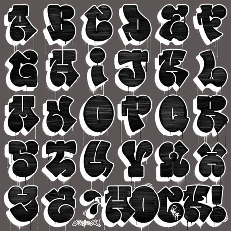 graffiti alphabets and numbers in black and white