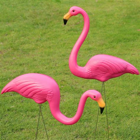 2pcs Pink Lawn Flamingo Garden Ornaments Pond Outdoor Sculpture Patio ...