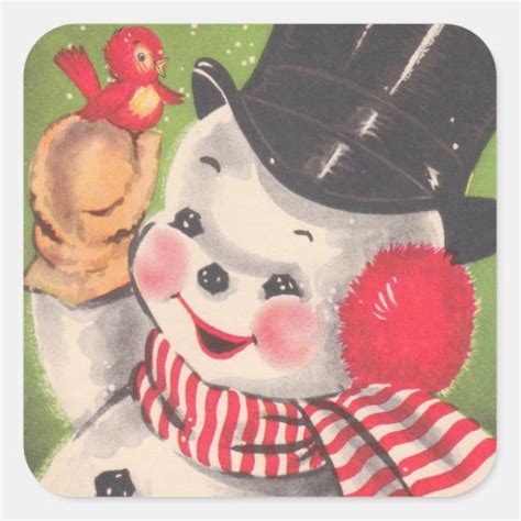 Retro Snowman Christmas Square Sticker | Zazzle