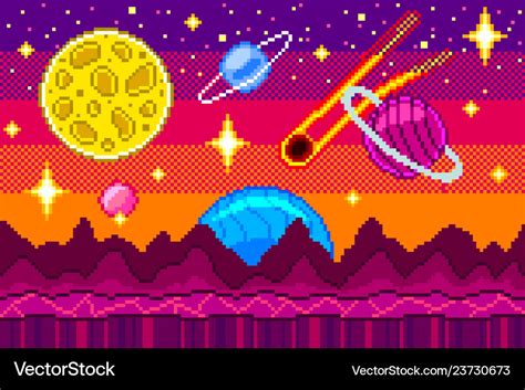 Pixel art space seamless background detailed Vector Image