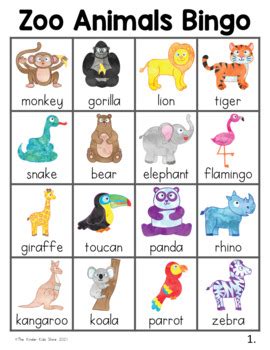 Zoo Animal Bingo Free Printable