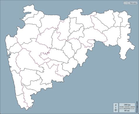 Maharashtra free map, free blank map, free outline map, free base map outline, districts