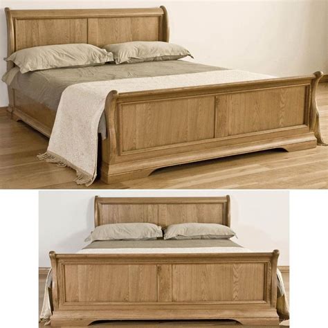 Retro Sleigh Bed Solid 6' Oak King Frame Wood Bedroom Home Furniture ...