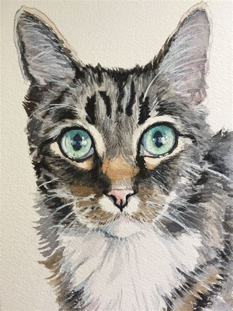 Gray Tabby Cat Watercolor painting by Sherry Daerr | Watercolor cat ...