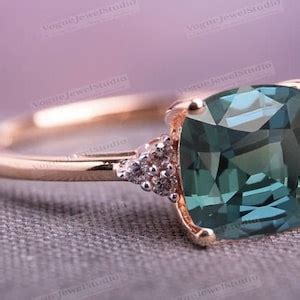 Cushion Cut Teal Sapphire Engagement Ring Color Changing Teal Sapphire ...