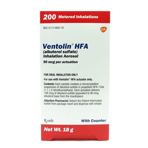 Ventolin® HFA (Albuterol Sulfate), 90mcg/dose, 200 Dose Inhaler,18gm ...