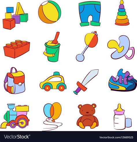 Hand drawn cartoon baby toys set Royalty Free Vector Image