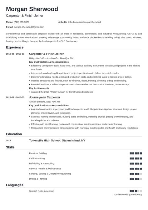 Carpenter Resume Examples (+ Carpentry Resume Skills)