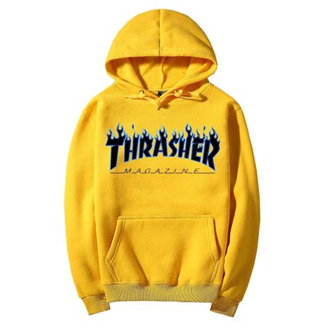 "Thrasher"Quality hooded sweater flame slide hip sweater Yellow | Thời ...