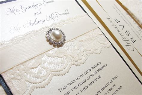 traditional elegant wedding invitations with lace pearls