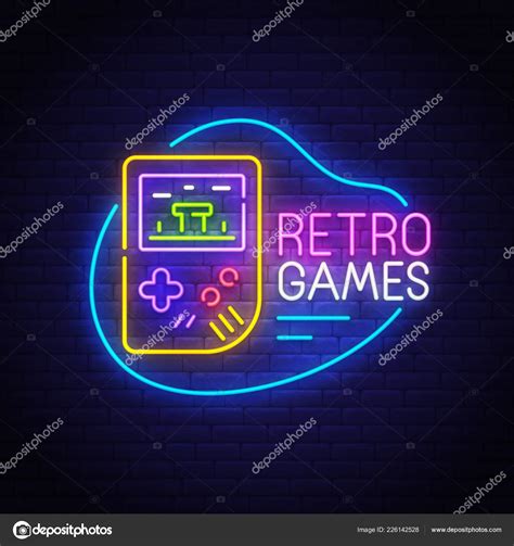 Retro Games neon sign, bright signboard, light banner. Game logo ...