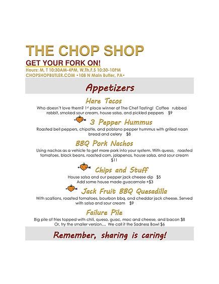 Menu | The Chop Shop