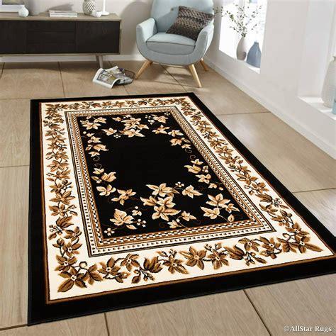 Allstar Black Woven High Quality Rug. Traditional. Persian. Flower. Western. Design Area Rug (5 ...