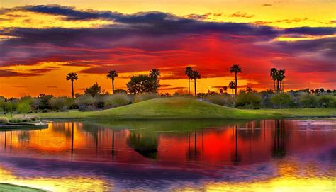 park sunset arizona sky orange cloud sun tree water phoenix weather photoshop landscape gold ...