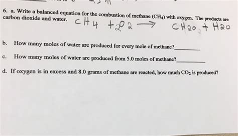 Write A Balanced Chemical Equation For The Combustion Of Methane In ...