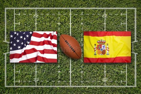 USA Vs. Spain Flags on Rugby Field Stock Photo - Image of america ...