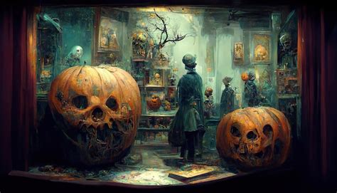 Premium AI Image | Halloween spooky curiosity cabinet museum concept art illustration