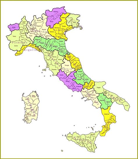 Italy provinces map - Italy map regions provinces (Southern Europe ...