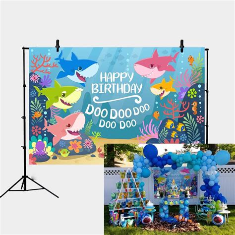 Daniu 7x5FT Blue Ocean Shark Birthday Party Background Shark Party Baby Banner Photography ...