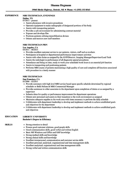 MRI Technician Resume Samples | Velvet Jobs