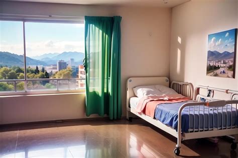 Premium AI Image | A hospital room with a bed and a window with a view ...