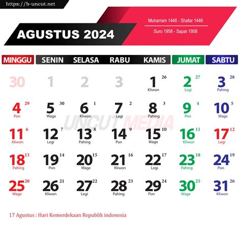 Kalender Agustus 2024 Lengkap: Nasional, Islam, dan Jawa - UNCUT Media