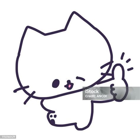 Illustration Of A Cute White Color Cat In A Thumbs Up Thumbs Up Pose ...