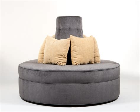 Round Banquette Settee Lobby Sofa in Gray Chenille Fabric - Celebrity ...