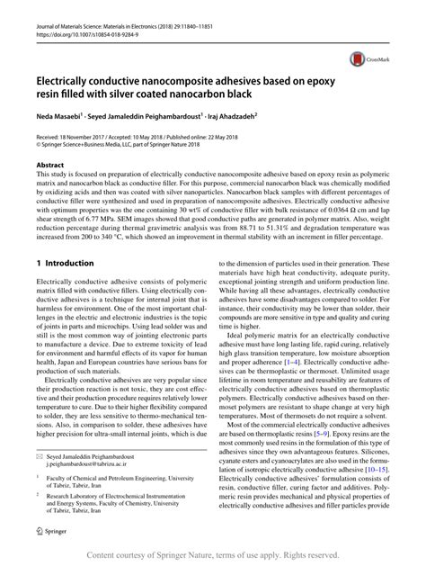 Electrically conductive nanocomposite adhesives based on epoxy resin ...