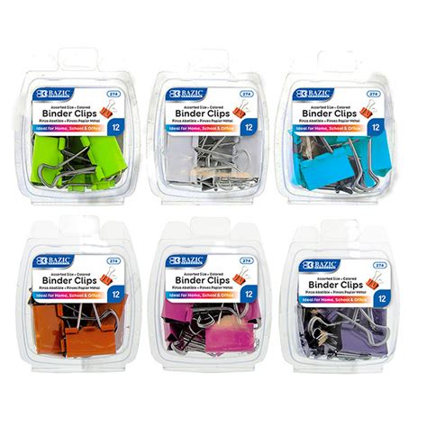 Binder Clips Mix Sizes Colors Pack 12ct *minimum order 6 units* (order in increments of 6 ...