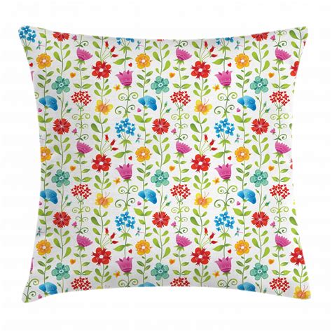 Flower Throw Pillow Cushion Cover, Colorful Garden Art Nature Revival Concept with Fresh Summer ...