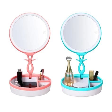 Lovely Cute Design Foldale LED Touch Screen Desktop Makeup Mirrors USB Charging Travel Portable ...