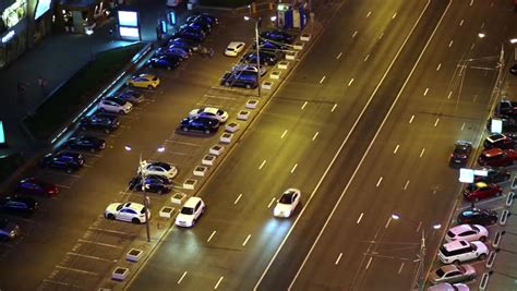 View From Above On Night Road With Car Traffic And Cars At Parkings. Stock Footage Video 8263732 ...