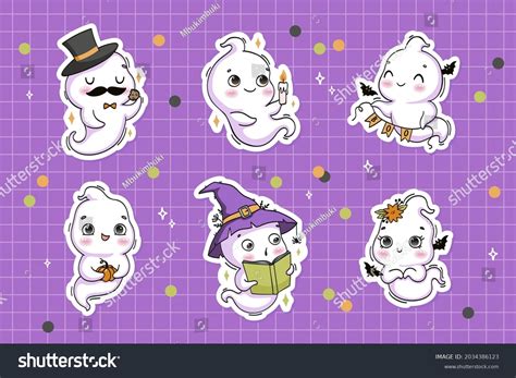 Cute Kawaii Halloween Ghosts Cartoon Characters Stock Vector (Royalty Free) 2034386123 ...