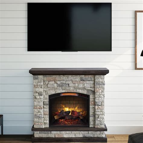 allen + roth 43.5-in W Faux Stone Infrared Quartz Electric Fireplace in the Electric Fireplaces ...