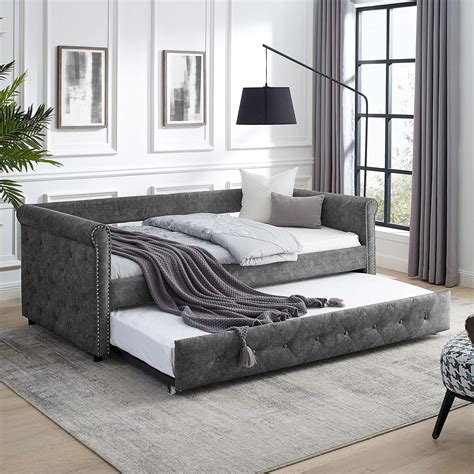 Buy Antetek Daybed with Trundle, Fabric Upholstered Twin Size Button ...