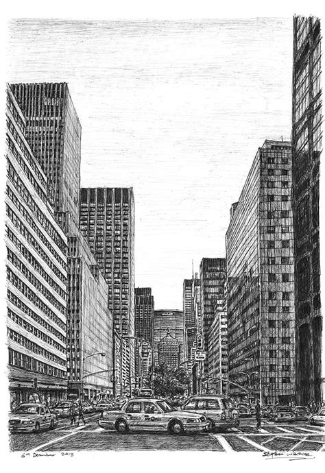 New York street scene on Park Avenue - Original drawings, prints and limited editions by Stephen ...