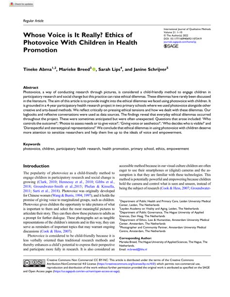 (PDF) Whose Voice is It Really? Ethics of Photovoice With Children in Health Promotion