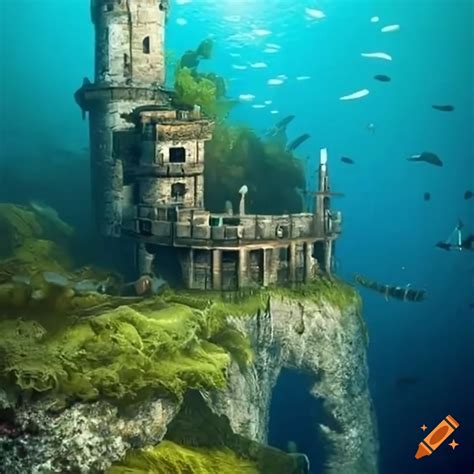 Underwater steampunk medieval tower on Craiyon