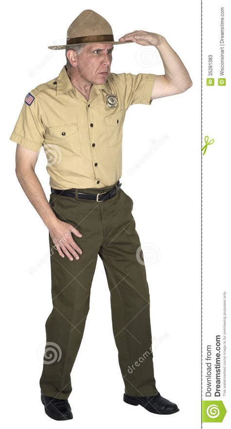 national-park-service-forest-ranger-looks-isolated-game-warden-man-looking-searching-white ...